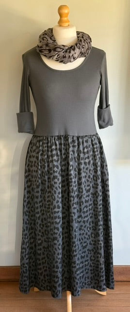 Leopard print dress with silk skirt