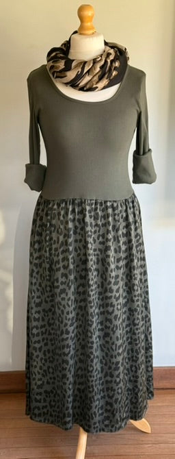 Leopard print dress with silk skirt